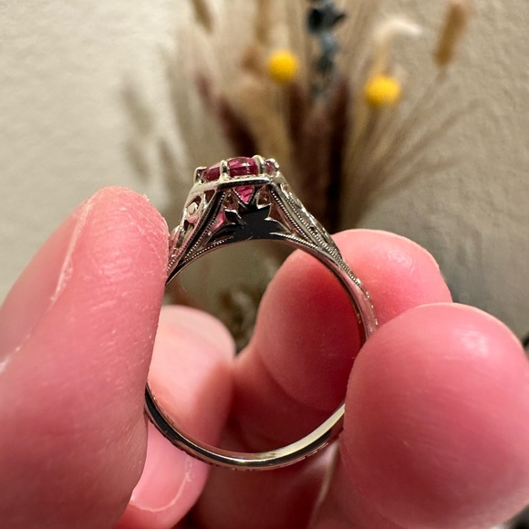 Antique 18K White Gold Art Deco Orange Blossom Tourmaline Solitaire Ring 5.75 - Picture 9 of 15